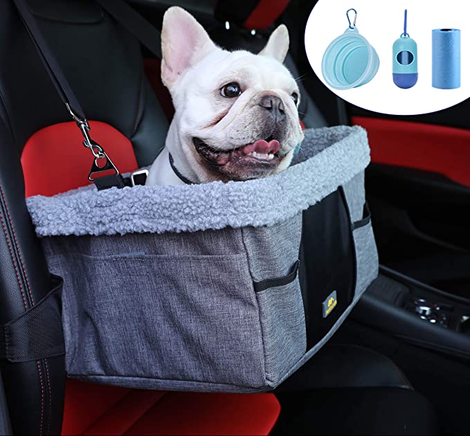 LIMETEK Pet Car Booster Seat, Elevated Car Seat for Dogs with Metal Frame Construction, Lookout Dog Car Seats for Small Dogs Pets Up to 25Lbs