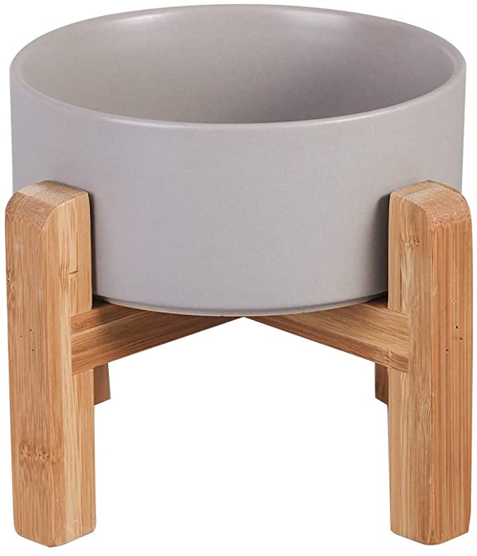 LIONWEI LIONWELI Ceramic Elevated Raised Cat Bowl with Wood Stand No Spill Pet Food Water Feeder Cats Small Dogs