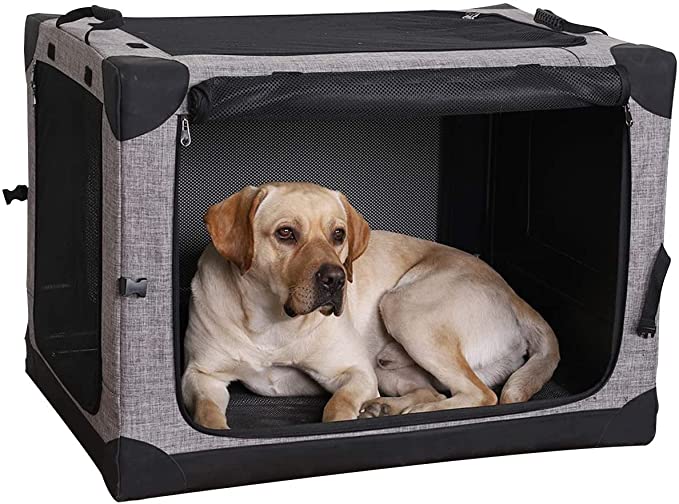 LIOOPET 4 Door Quick Portable Folding Dog Crate Kennel with Mesh Mat for Indoor and Outdoor - Gray