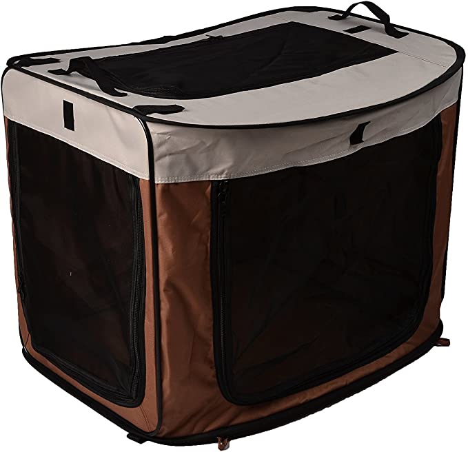 long rich Portable/Foldable Dog & Cat Kennel, 27" x 18.8" x 20"/21.6" x 17.7" x 1.95", Brown,by Happycare Textiles