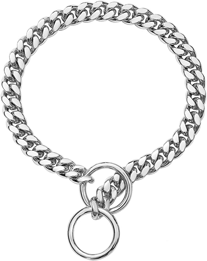 Loveshine Chain Dog Collar High Polished Silver Cuban Link Dog Chain 15MM Thick Chain Collar Metal Stainless Steel Heavy Duty Slip Dog Collars for Small, Medium, and Large Dogs(16in to 26in)