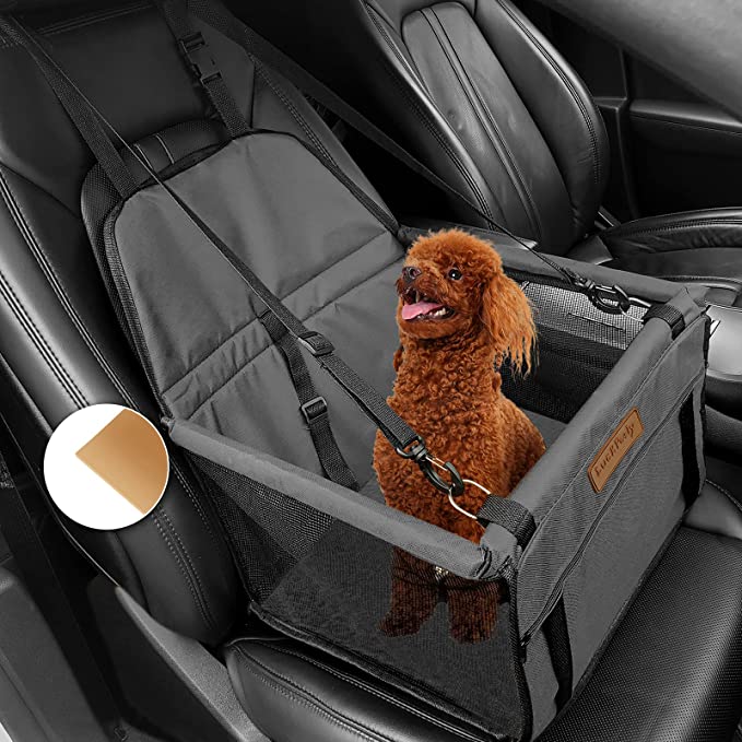 LuckPetly Dog Car Seat,Small Dog Puppy Portable Pet Booster Car Seat, Carriers and Travel Products with Seat Belt Adjustable Straps for Front/Back Seats with Rattan Mat