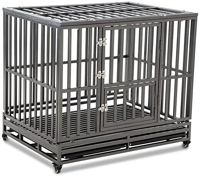 LUCKUP Heavy Duty Dog Cage Strong Metal Kennel and Crate for Medium and Large Dogs - Black