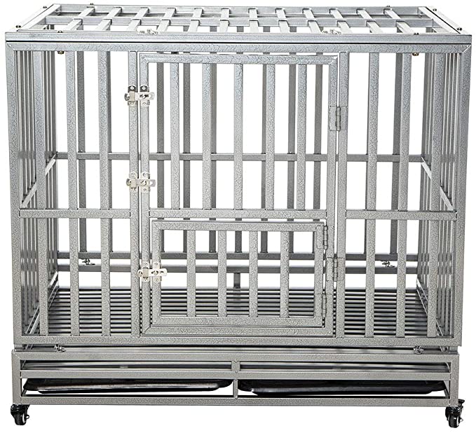 LUCKUP Heavy Duty Dog Cage Strong Metal Kennel and Crate for Medium and Large Dogs - Silver