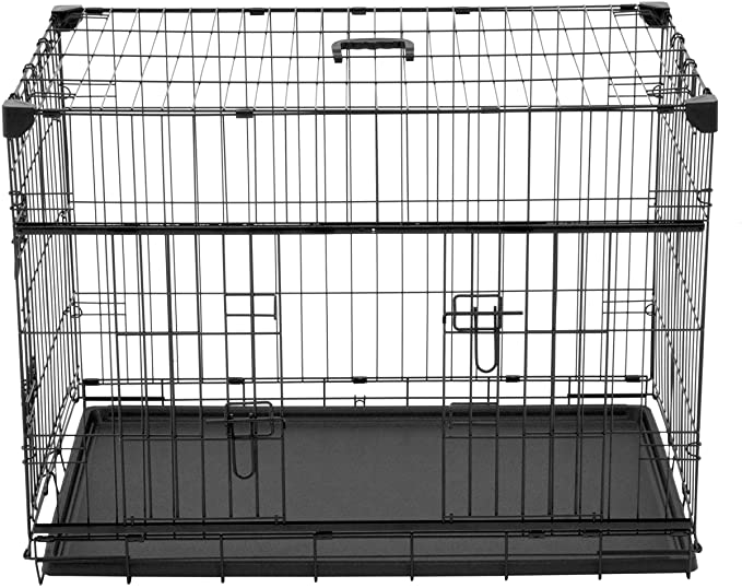 Lucky Dog 30” (S/M) Slyder Whisper Glide Sliding Door Dog Crate | 2nd Side Door Access | Patented Corner Stabilizers | Removable Tray | Rubber Feet | Carrying Handle