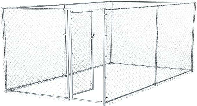 Lucky Dog 41028EZ 10' x 5' x 4' Heavy Duty Outdoor Galvanized Chain Link Dog Kennel Enclosure with Latching Door and 1.5" Raised Legs for Dogs up to 125lbs