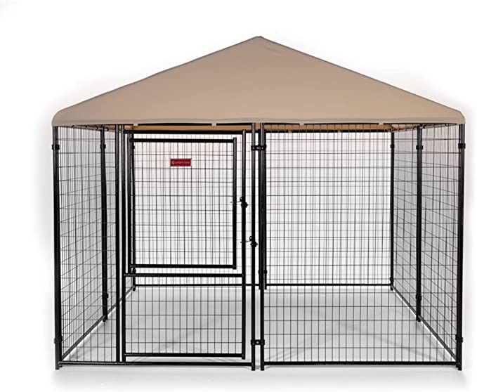 Lucky Dog Stay Series Presidential Kennel 10 x 10 x 6 Ft Outdoor Pet Pen w/High Density Waterproof Polyester Roof Cover & Dual Access Door Gate