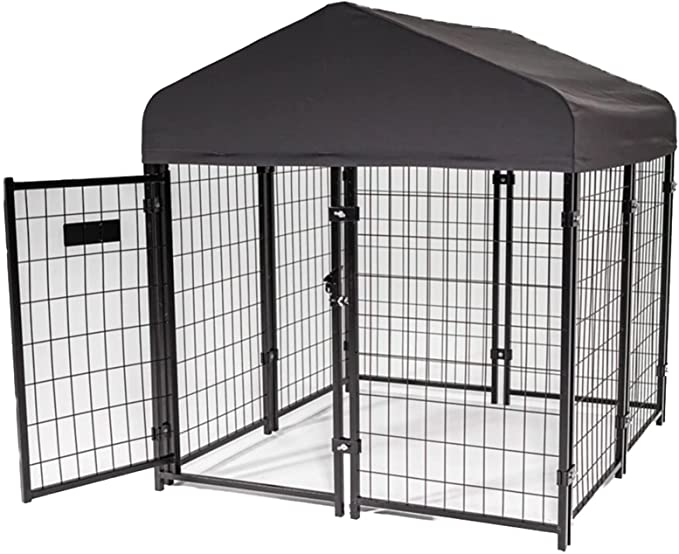 Lucky Dog Stay Series Studio Jr. Kennel 48 x 48 x 52 in Outdoor Pet Pen w/ High Density Waterproof Polyester Roof Cover & Dual Access Door Gate