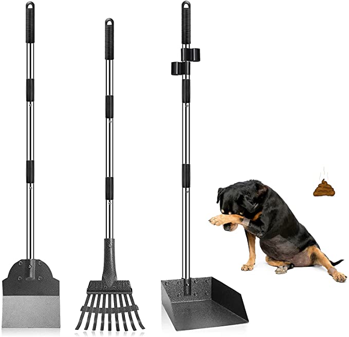 LUFFWELL Pooper Scooper, 41.8” Dog Pooper Scooper for Large Dog with Long Adjustable Handle, Heavy Duty Poop Scoop for Small Large Dogs, Metal Rake Tray Spade Great for Grass, Gravel, Dirt
