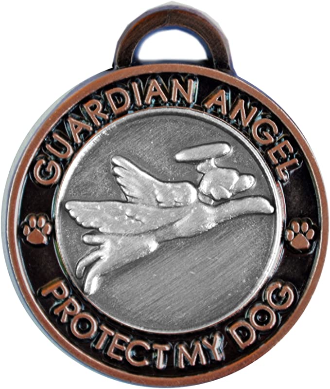 Luxepets Pet Collar Charm, Guardian Angel Dog, Antique Silver/Copper