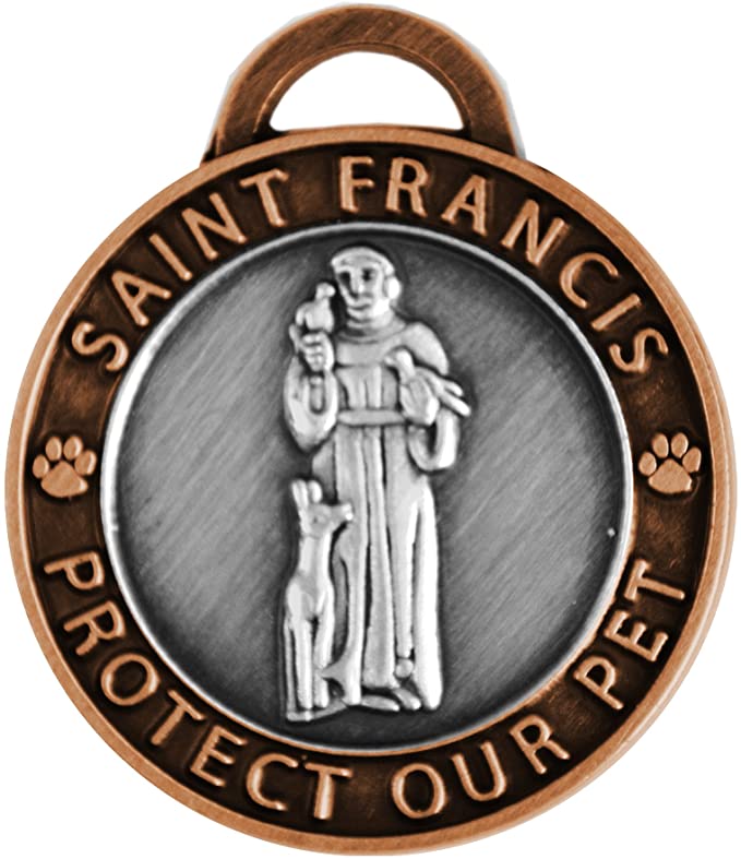 Luxepets Pet Collar Charm, Saint Francis of Assisi, Large, Antique Silver/Copper
