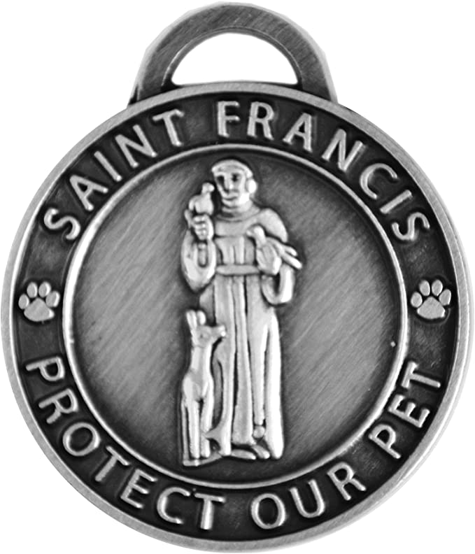 Luxepets Pet Collar Charm, Saint Francis of Assisi, Small, Antique Silver