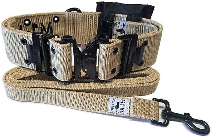 M1-K9 Tactical Dog Collar. 2.25" AustriAlpin Cobra Buckle. Heavy Duty 6 ft. Leash and Utility Pouch Included.