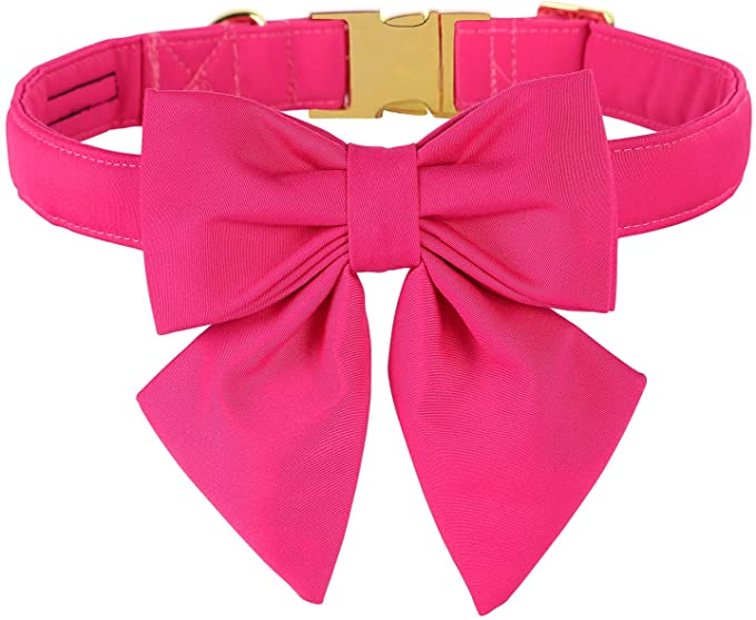 Maca Bates Dog Collar-12 Solid Colors,Sailor Bow Tie Adjustable Collar with Golden Metal Buckle