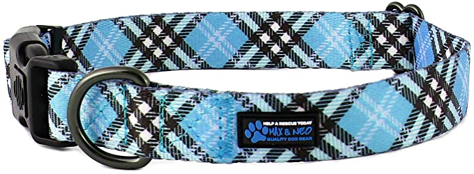Max and Neo Plaid Pattern NEO Dog Collar - We Donate a Collar to a Dog Rescue for Every Collar Sold