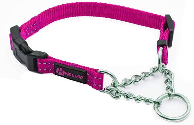 Max and Neo Stainless Steel Chain Martingale Collar - We Donate a Collar to a Dog Rescue for Every Collar Sold - PINK