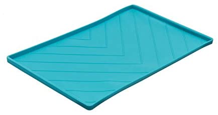 Messy Mutts Silicone Non-Slip Dog Bowl Mat with Raised Edge and Two Sides Reinforced with Metal Rods