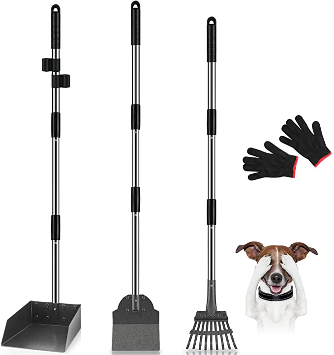 MOICO Pooper Scooper for Large Medium Small Dogs, Easy to Use Poop Scooper with Metal Tray, Rake and Spade, Durable and Sturdy, Great for Grass, Gravel, Dirt