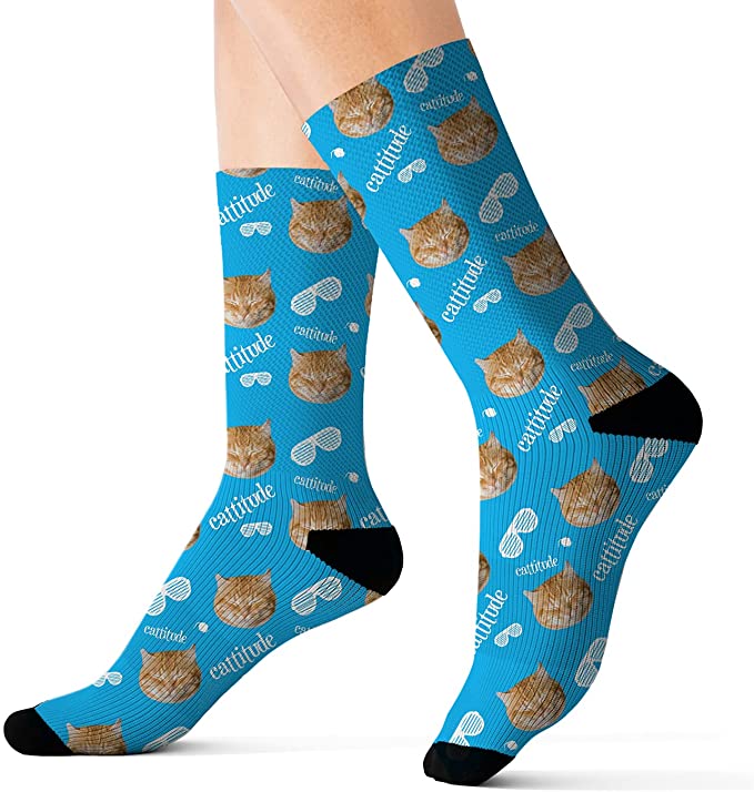 My Pet Selfies Custom Personalized Cat Kitten Socks Gift for Pet Parents " Cattitude