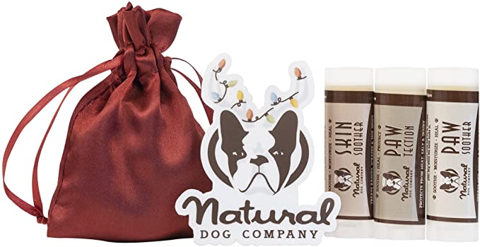 Natural Dog Company Christmas Set, Dog Stocking Stuffer with Paw Soother, Skin Soother and PawTection Healing Balms, All Natural Ingredients