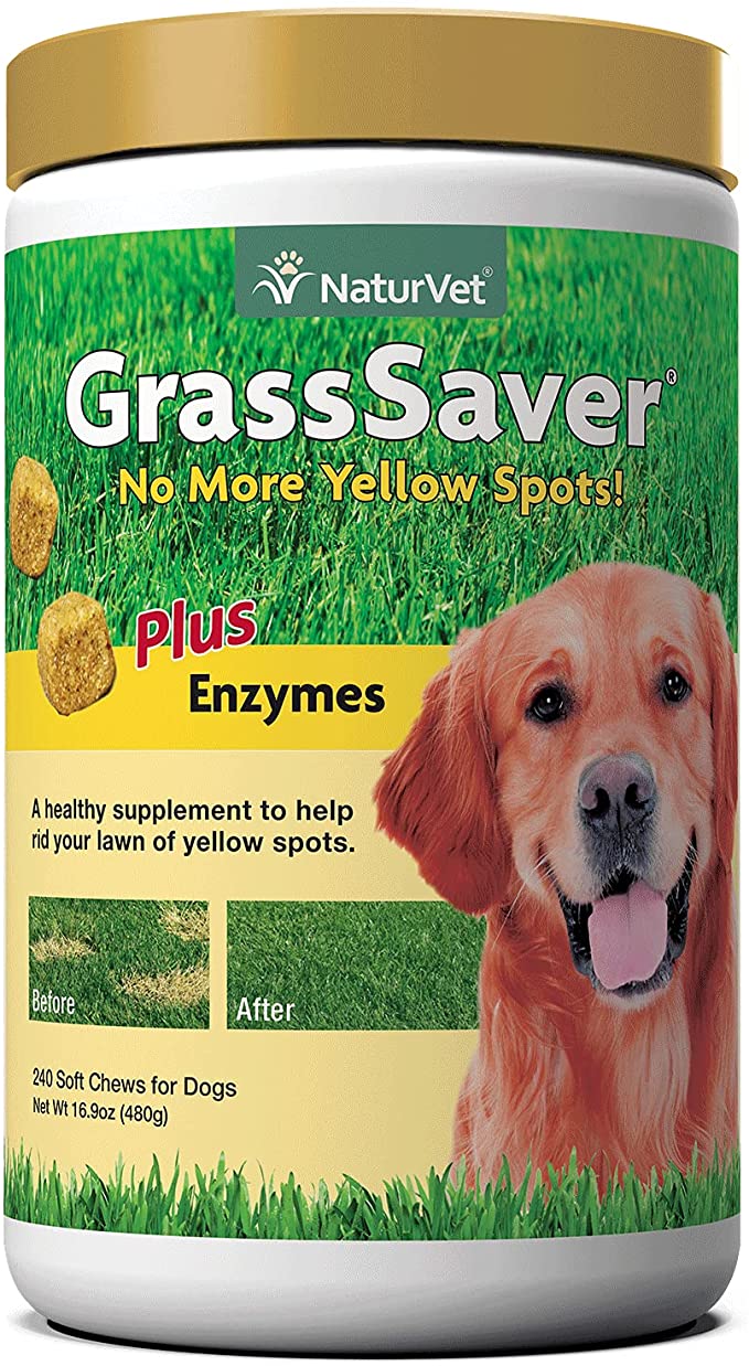 NaturVet GrassSaver Dog Supplement " Helps Neutralizes Urine to Eliminate Yellow Lawn Spots " Includes B-Complex Vitamins, Amino Acids " Tasty Soft Chew Supplements for Dogs