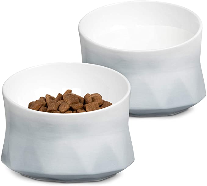 Navaris Raised Stoneware Pet Bowls (Set of 2) - Dog or Cat Feeding Dishes Tilted Elevated Food Water Dish Set for Dogs