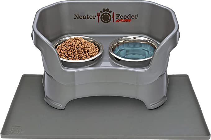 Neater Pets Neater Feeder Deluxe Mess-Proof Food & Water Bowls with Neater Mat Waterproof Silicone Mat - Protect Floors from Food & Water