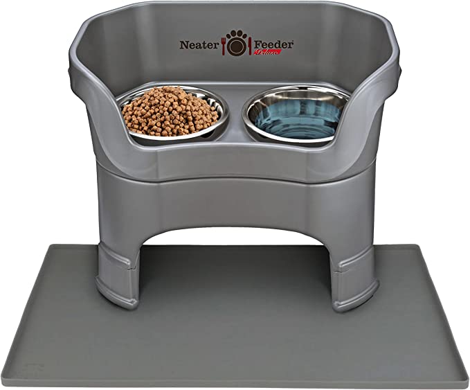 Neater Pets Neater Feeder Deluxe with Leg Extensions Mess-Proof Food & Water Bowls with Neater Mat Waterproof Silicone Mat