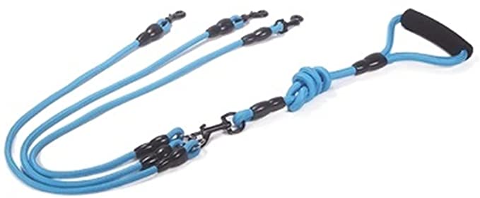 NFEGSIYA pet Leash Nylon Rope Double Dual Two Heads Dogs Leash 2 Way Coupler Walk Two and More Dogs Collars Harness Leads Dog Leashes (Color : Blue Three Ropes)