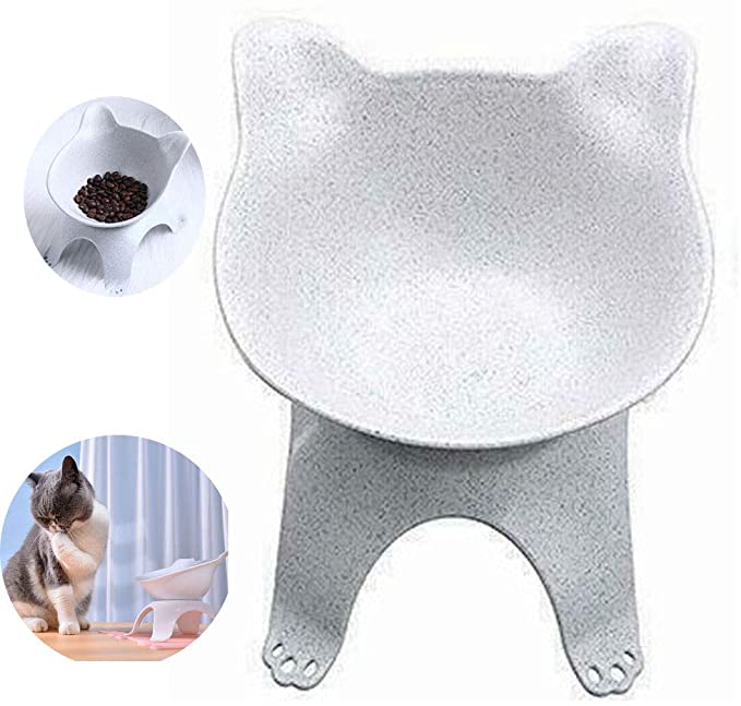 NganSuRong Pet Bowls with Raised Stand Cat Dog Rabbit Animal Food Dish Water Feeding Single Bowl Feeder Grey