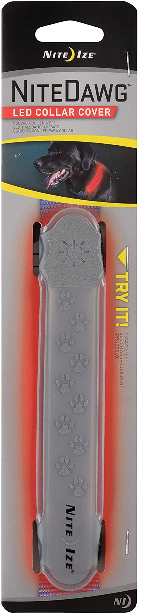 Nite Ize Nite Dawg LED Collar Cover, Universal Fit, Light Up Dog Collar Cover, Grey With Red LED
