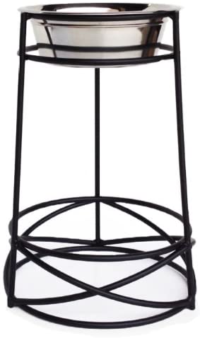 NMN Products Mesh Single Bowl Diner - 15" Tall Raised Dog Bowl - Black Finish - Wrought Iron Construction - Feeding Station for Large, Big Dog Breeds - Pet Water, Food Bowl - Heavy Duty