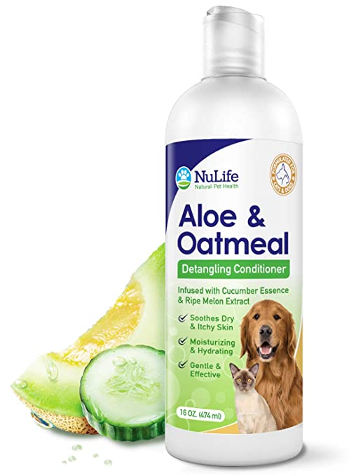Oatmeal Dog Conditioner for Dry Itchy Skin with Soothing Aloe Vera, Suitable For All Pets, With Cucumber Essence and Ripe Melon Extract, Moisturizes and Detangles Matted Hair, 16 Oz