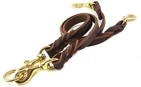 OCSOSO Dual Double Dog Leash No-Tangle Geniue Leather Braided Lead for Two Medium Large Dogs