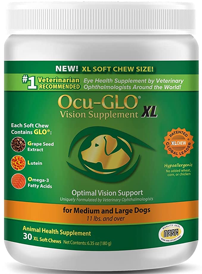 Ocu-GLO XL Soft Chews for Medium & Large Dogs - Dog Vision Supplement for Eye Support with Lutein, Omega-3 Fatty Acids, Grape Seed Extract & Antioxidants
