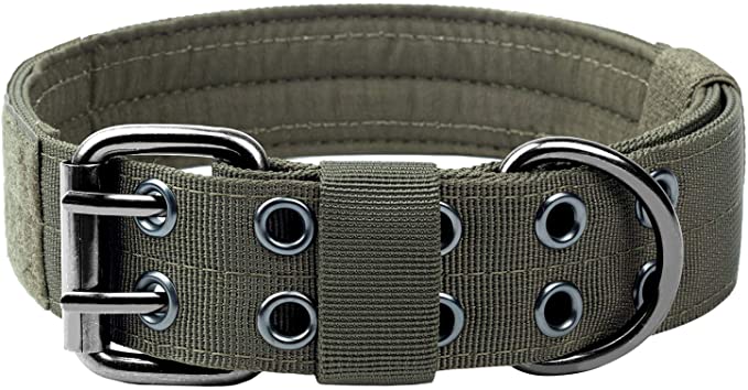 OneTigris Military Adjustable Dog Collar with Metal D Ring & Buckle 2 Sizes (Ranger Green, L)