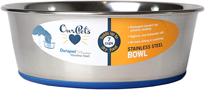 OurPets DuraPet Premium Dishwasher Safe Stainless Steel Dog Bowl for Food or Water [Multiple Sizes for Small to Large Dogs] in Traditional or Wide Base Design