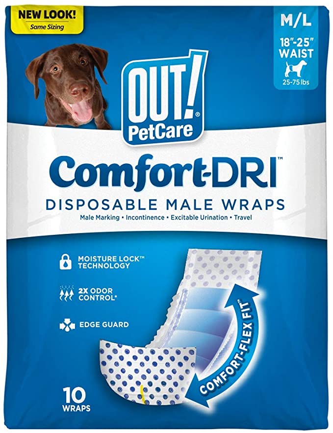 OUT! Disposable, Absorbent Male Dog Wraps with Leak Proof Fit