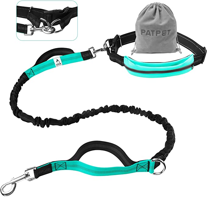 PATPET 4 in 1 Hands Free Dog Leash with Fixed Pouch for Small Medium Large Dogs(5-110 lbs)
