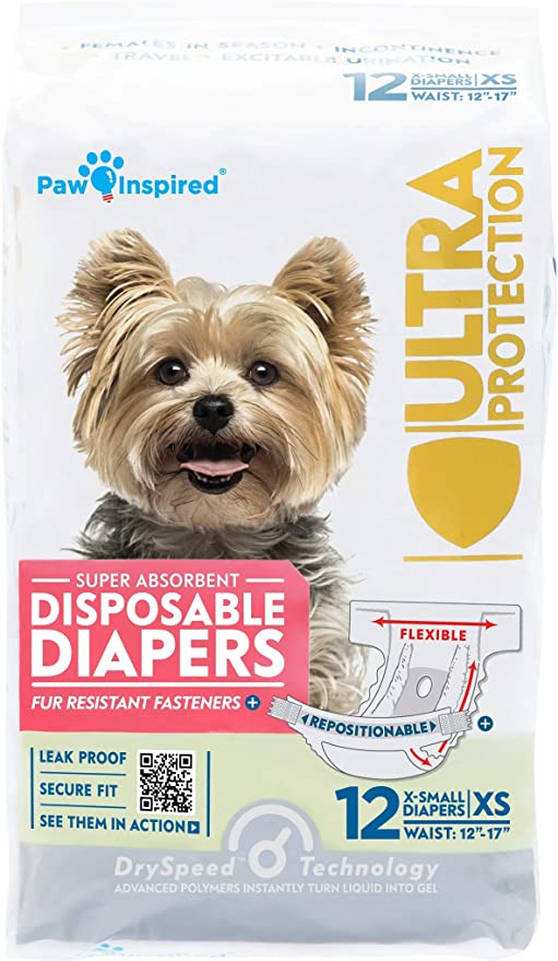 Paw Inspired Disposable Dog Diapers | Female Dog Diapers Ultra Protection | Disposable Puppy Diapers Female | Diapers for Dogs in Heat