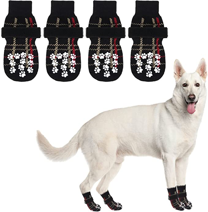 PAWCHIE Dog Socks for Indoor Hardwood Floor with Adjustable Straps and Double-Sided Anti-Slip Gel Design