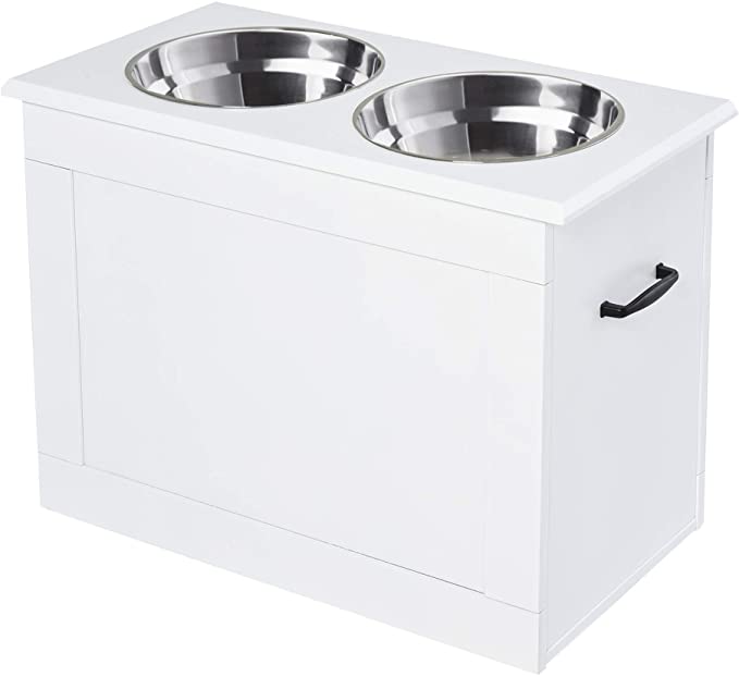 PawHut Raised Pet Feeding Storage Station with 2 Stainless Steel Bowls Base for Large Dogs and Other Large Pets