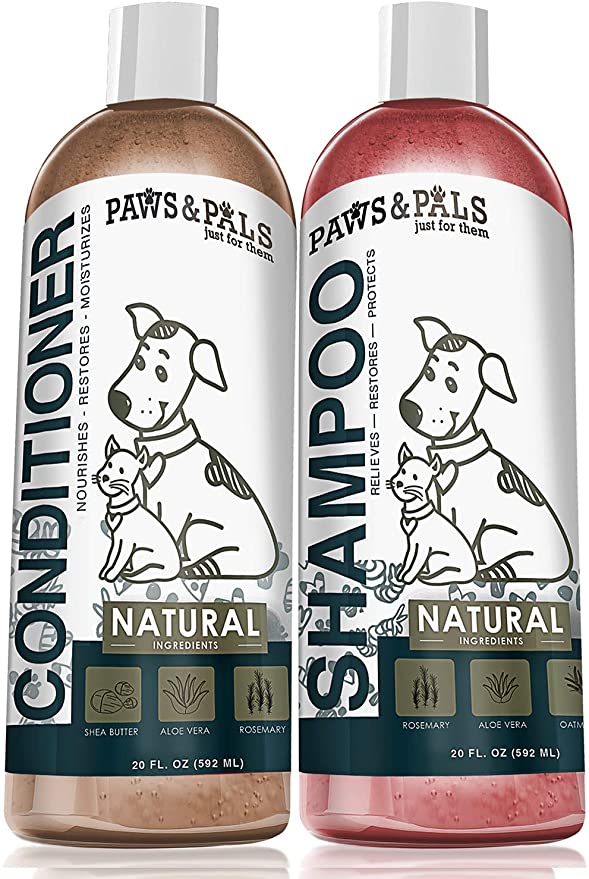 Paws & Pals Natural Oatmeal Dog Shampoo and Conditioner Combo, 2-in-1 Best for Cats & Dogs Dry Itchy Skin - Made in USA w/Medicated Clinical Vet Formula - Anti Itch Moisturizing Pet Soap for Sensitive