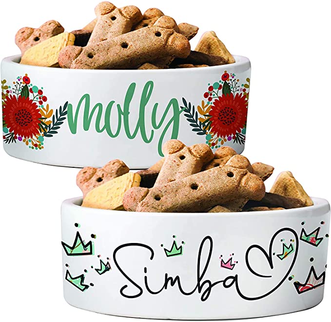 Personalized Dog Bowl with Your Pet's Name - 15 Designs, 2 Sizes - Ceramic Pet Bowl