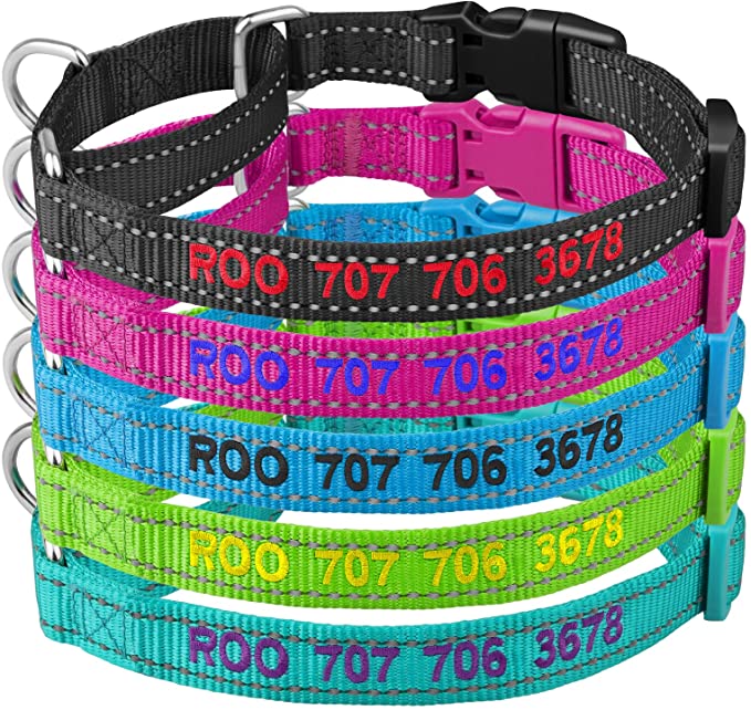 Personalized Martingale Dog Collar-Reflective Martingale Collars with Buckle, Custom Training Martingale Dog Collars Embroidered with Name and Phone Number for Small Medium Large Dogs