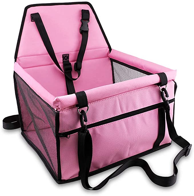 Pet Car Booster Seat for Dog Cat Portable and Breathable Bag with Seat Belt Dog Carrier Safety Stable for Travel Look Out