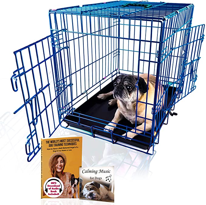 PET Expressions Luxury Colorful 24 Inch Foldable Dog Crate with 2 Doors - ELECTRIC BLUE