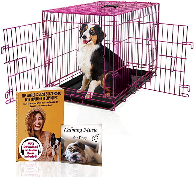 PET Expressions Luxury Colorful 36 Inch Foldable Dog Crate with 2 Doors - HOT PINK MAGENTA