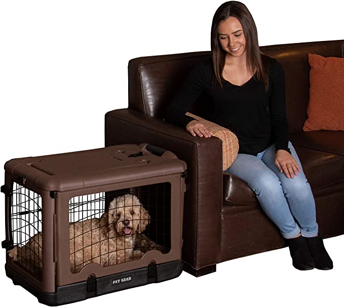 Pet Gear ✅The Other Door” 4 Door Steel Crate with Plush Bed + Travel Bag for Cats/Dogs - Chocolate