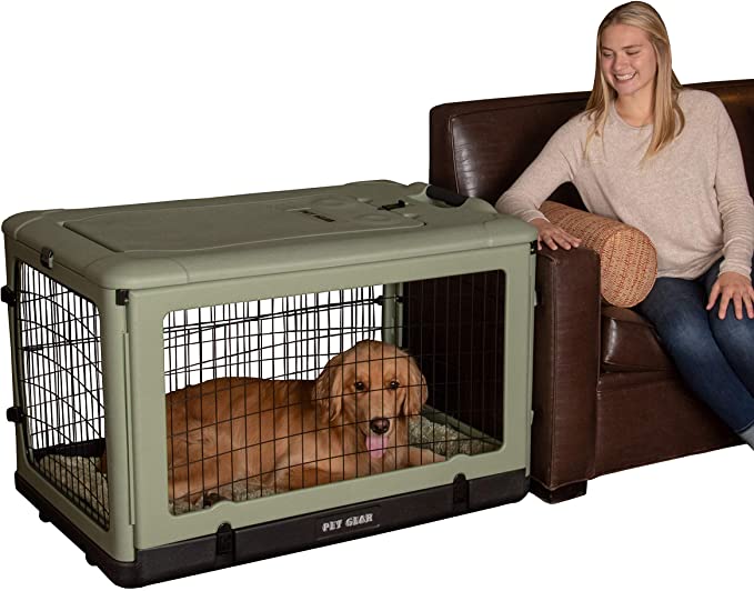 Pet Gear ✅The Other Door” 4 Door Steel Crate with Plush Bed + Travel Bag for Cats/Dogs - NEW Tan